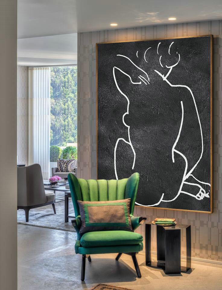 Handmade Large Contemporary Art,Black And White Minimal Painting On Canvas - Big Canvas Painting